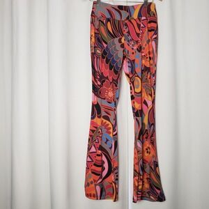 Lesley Evers Size S ERIKA Shakalaka Orange Psychedelic Floral Flare Pants Retro